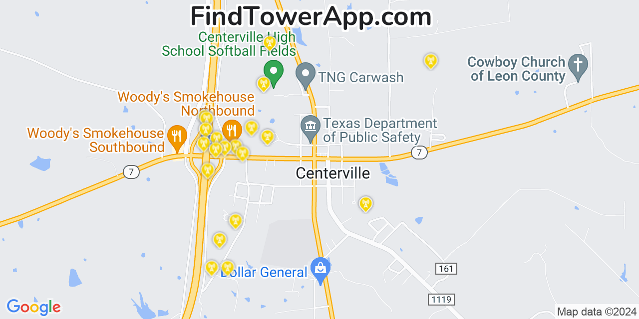 AT&T 4G/5G cell tower coverage map Centerville, Texas