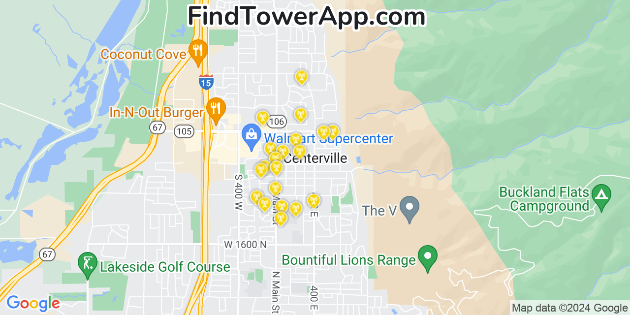 AT&T 4G/5G cell tower coverage map Centerville, Utah