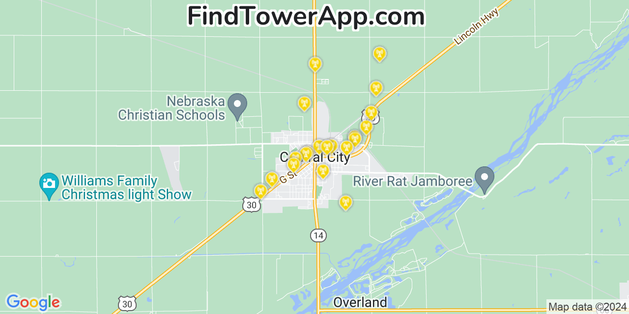 AT&T 4G/5G cell tower coverage map Central City, Nebraska