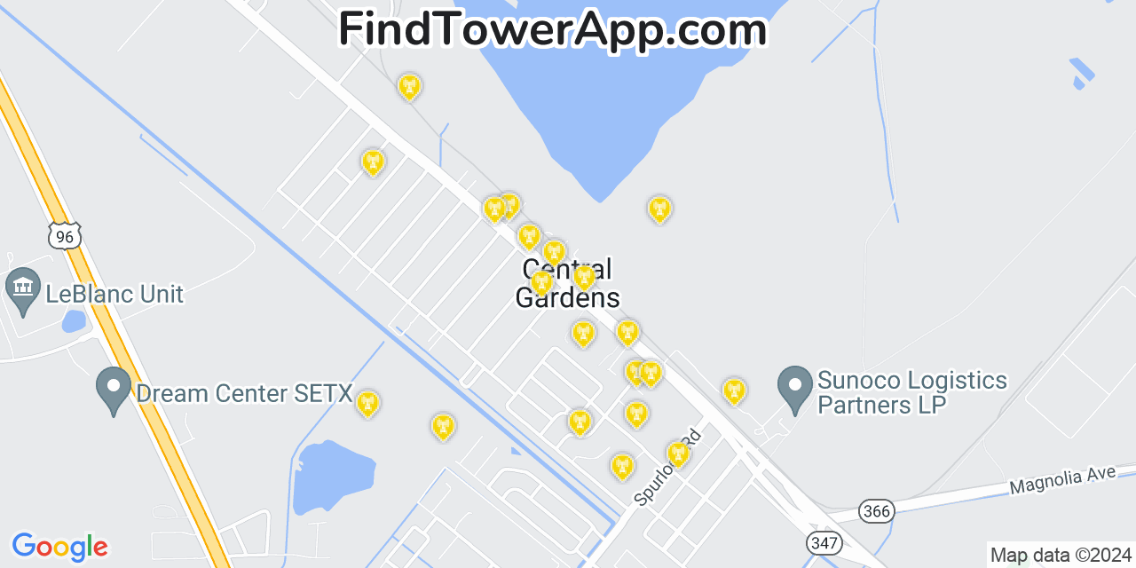 AT&T 4G/5G cell tower coverage map Central Gardens, Texas