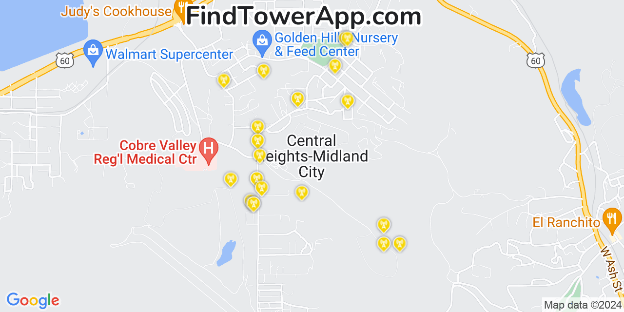 AT&T 4G/5G cell tower coverage map Central Heights Midland City, Arizona