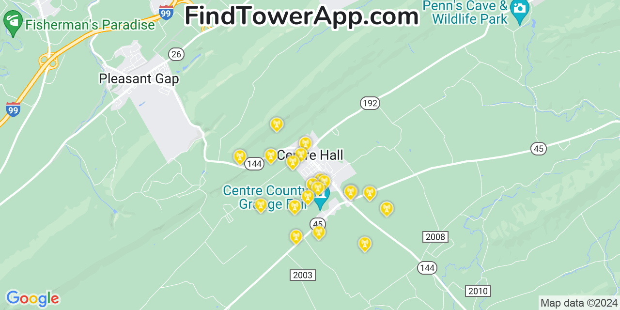 AT&T 4G/5G cell tower coverage map Centre Hall, Pennsylvania