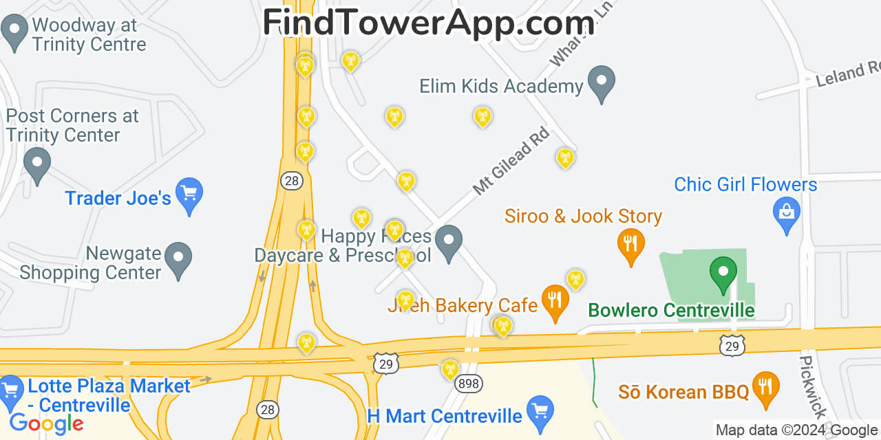 AT&T 4G/5G cell tower coverage map Centreville, Virginia