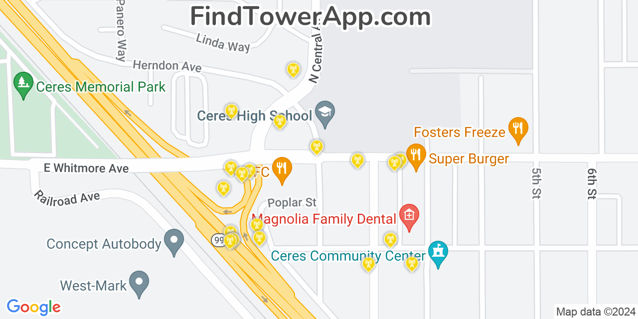 T-Mobile 4G/5G cell tower coverage map Ceres, California