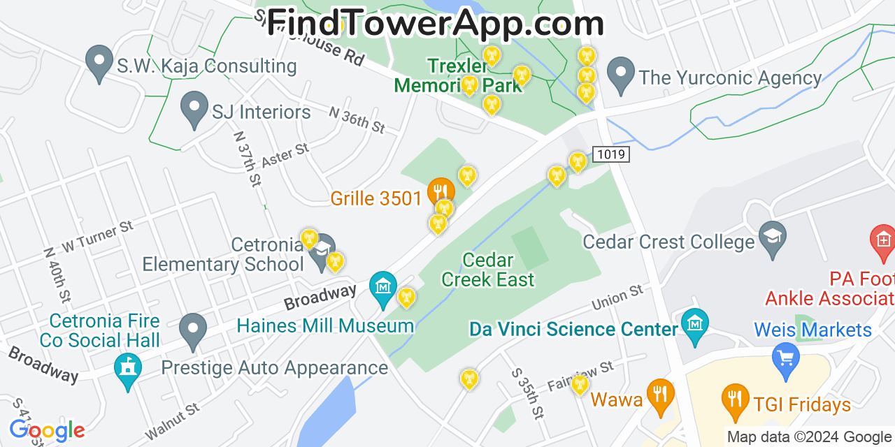 AT&T 4G/5G cell tower coverage map Cetronia, Pennsylvania
