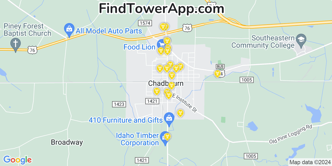 Verizon 4G/5G cell tower coverage map Chadbourn, North Carolina