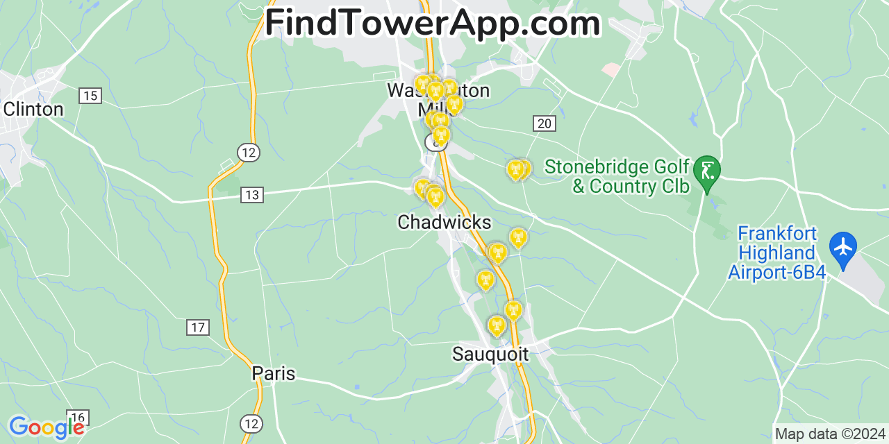AT&T 4G/5G cell tower coverage map Chadwicks, New York