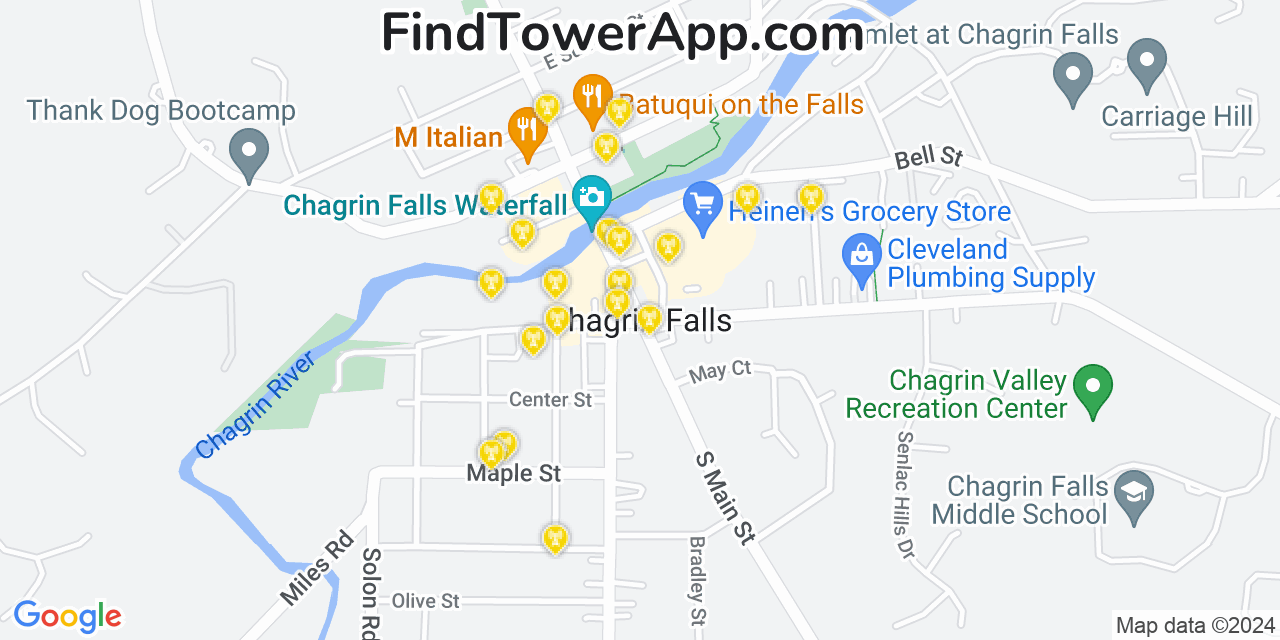 AT&T 4G/5G cell tower coverage map Chagrin Falls, Ohio