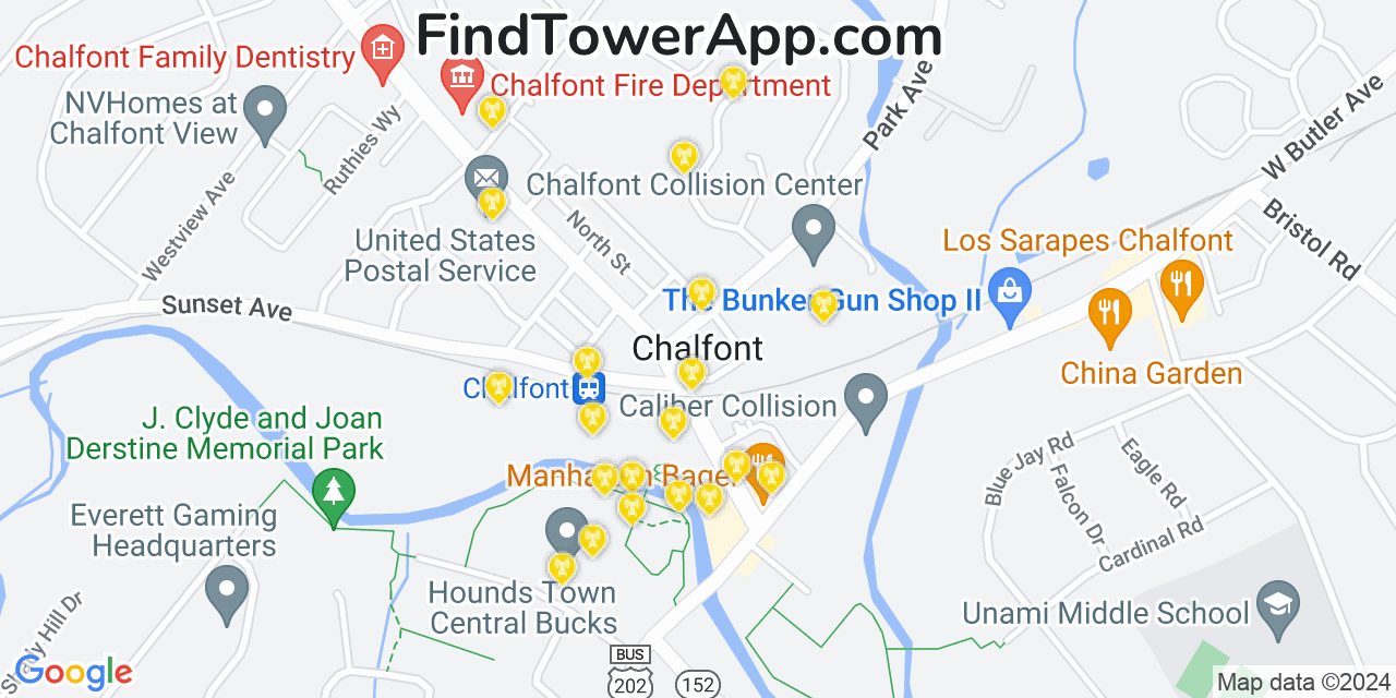 AT&T 4G/5G cell tower coverage map Chalfont, Pennsylvania