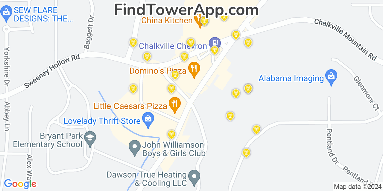 AT&T 4G/5G cell tower coverage map Chalkville, Alabama