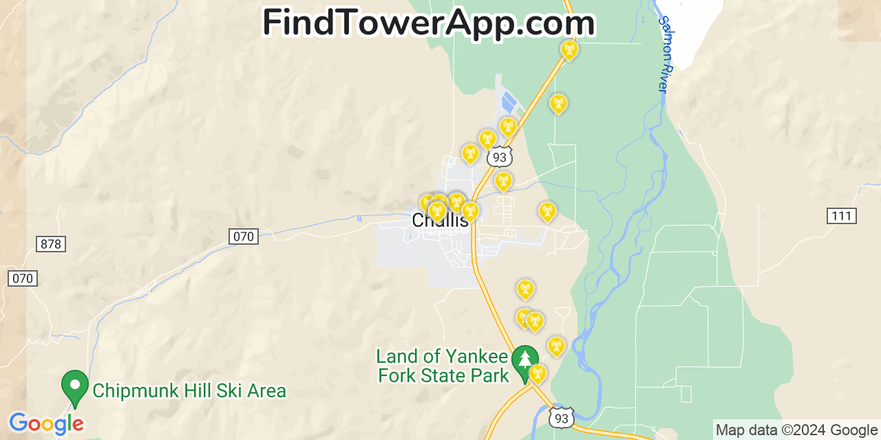 AT&T 4G/5G cell tower coverage map Challis, Idaho