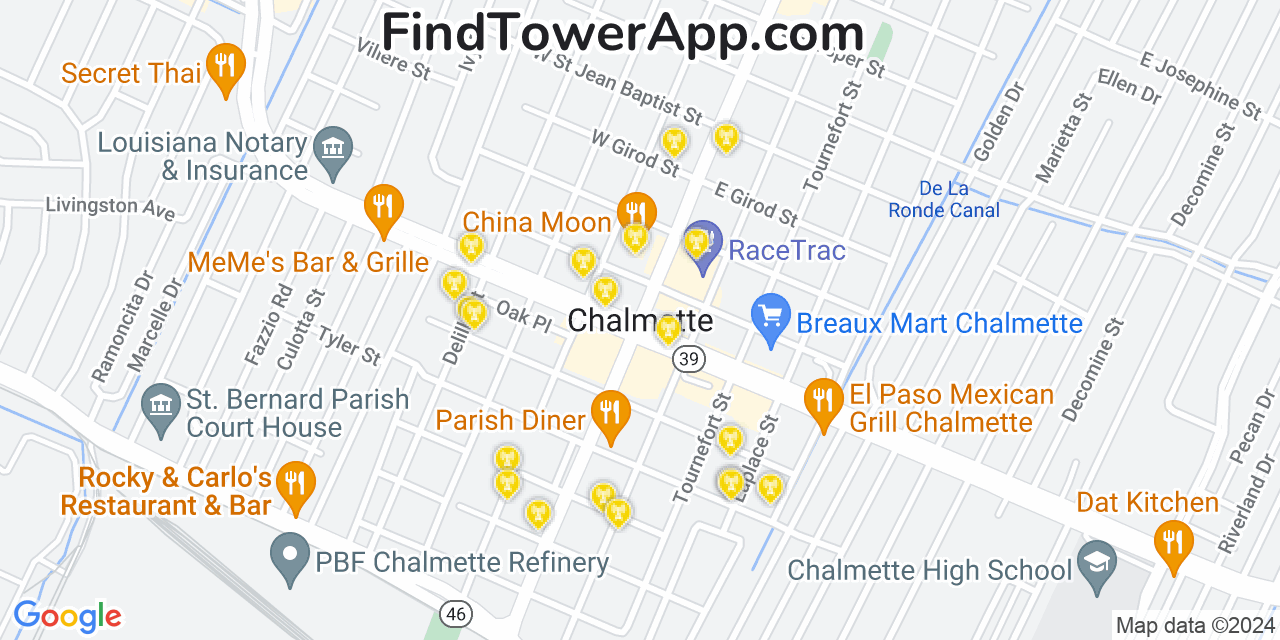 AT&T 4G/5G cell tower coverage map Chalmette, Louisiana