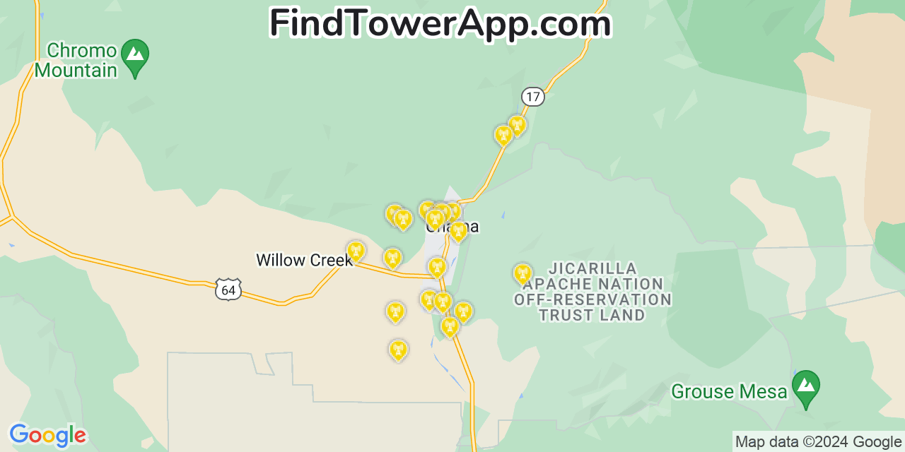 AT&T 4G/5G cell tower coverage map Chama, New Mexico