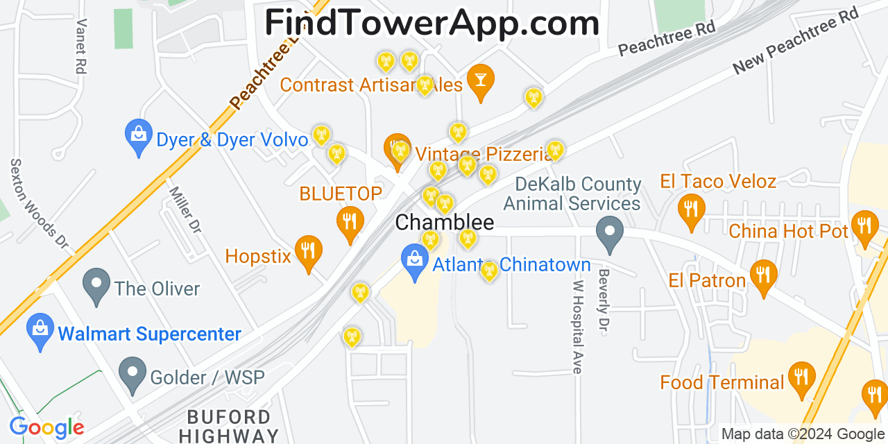 AT&T 4G/5G cell tower coverage map Chamblee, Georgia