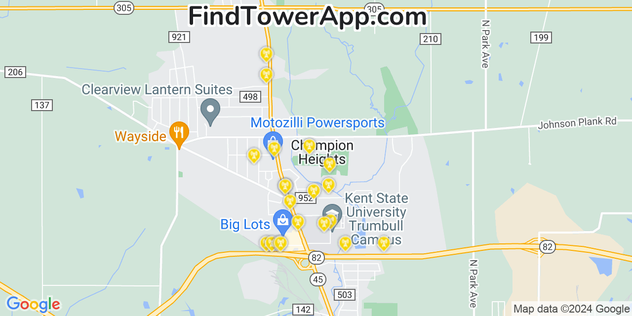 AT&T 4G/5G cell tower coverage map Champion Heights, Ohio