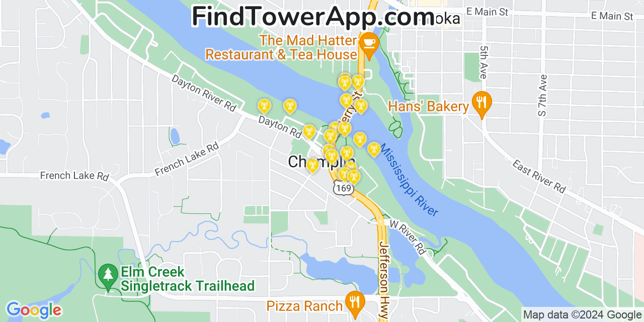 AT&T 4G/5G cell tower coverage map Champlin, Minnesota