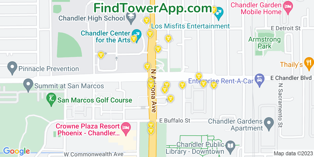 AT&T 4G/5G cell tower coverage map Chandler, Arizona