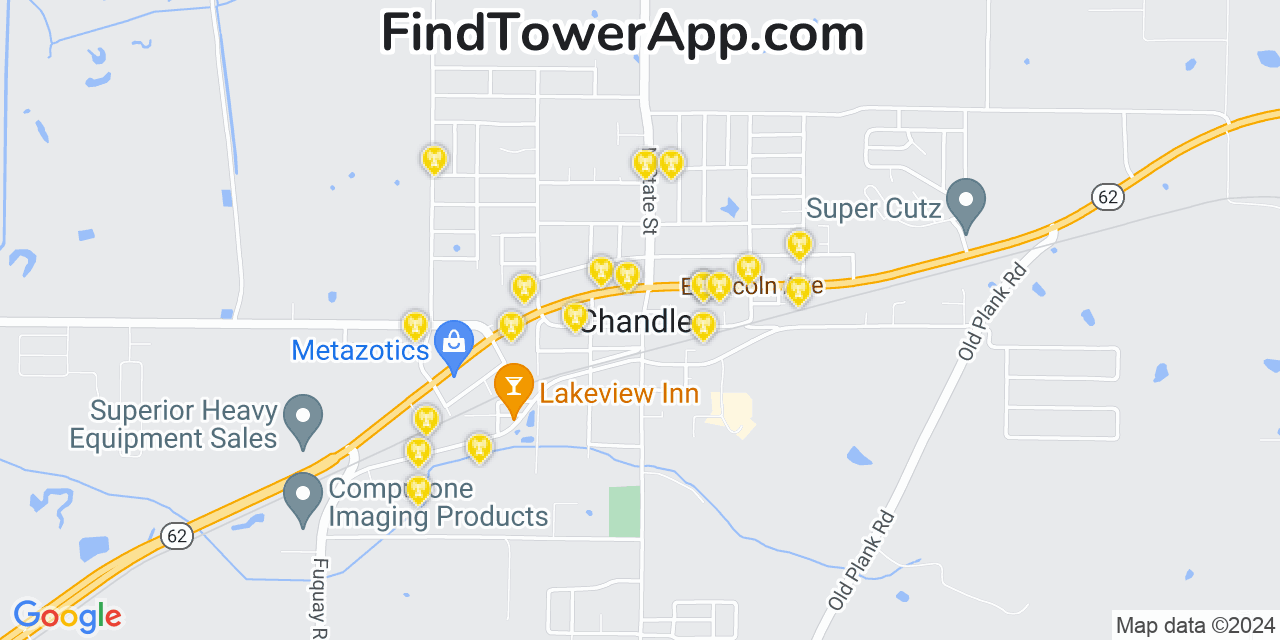 AT&T 4G/5G cell tower coverage map Chandler, Indiana