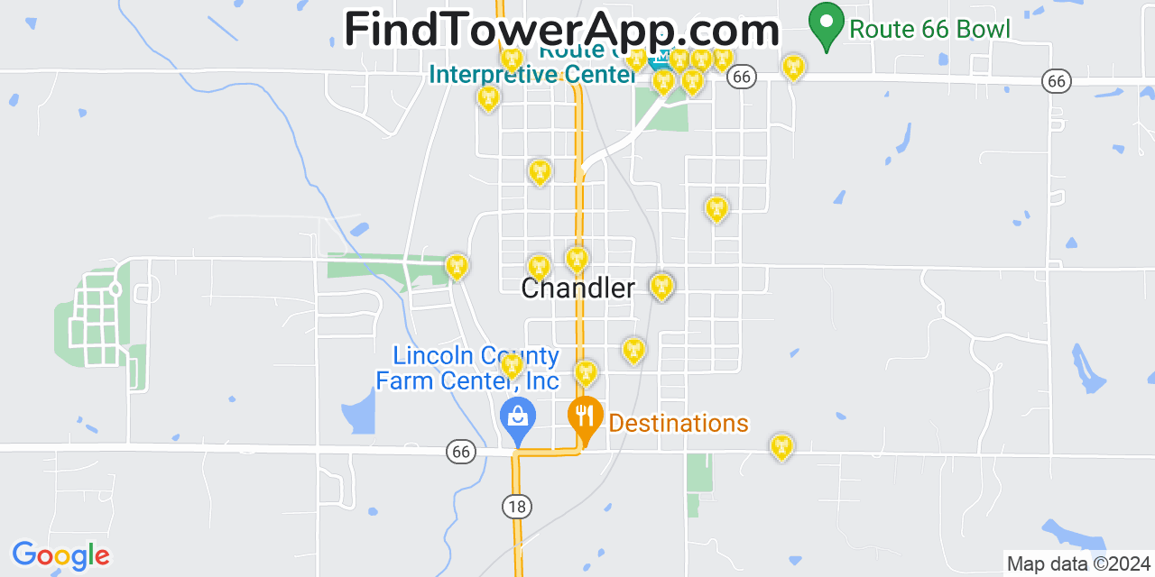 AT&T 4G/5G cell tower coverage map Chandler, Oklahoma