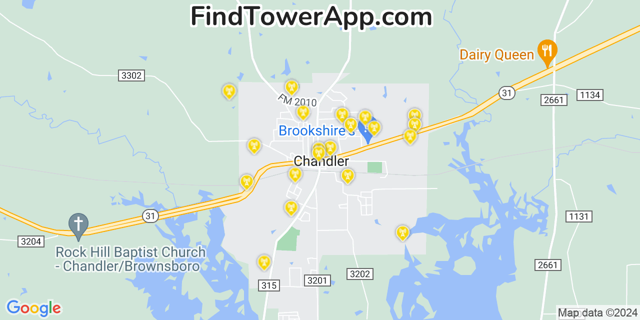 Verizon 4G/5G cell tower coverage map Chandler, Texas