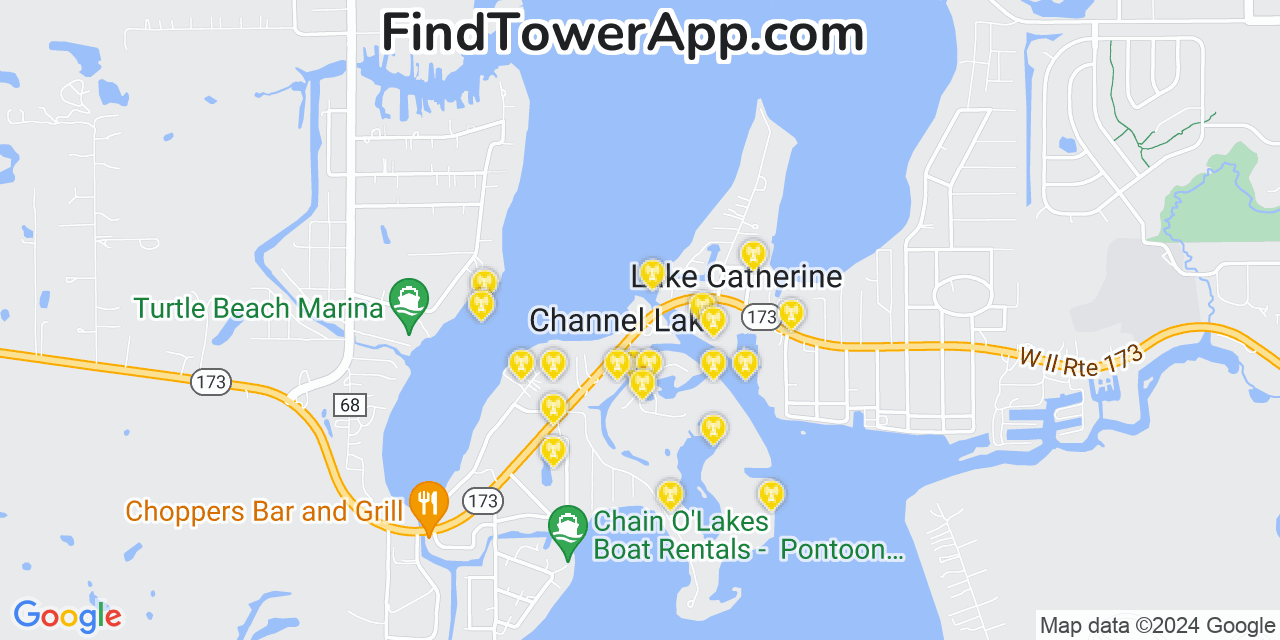 AT&T 4G/5G cell tower coverage map Channel Lake, Illinois