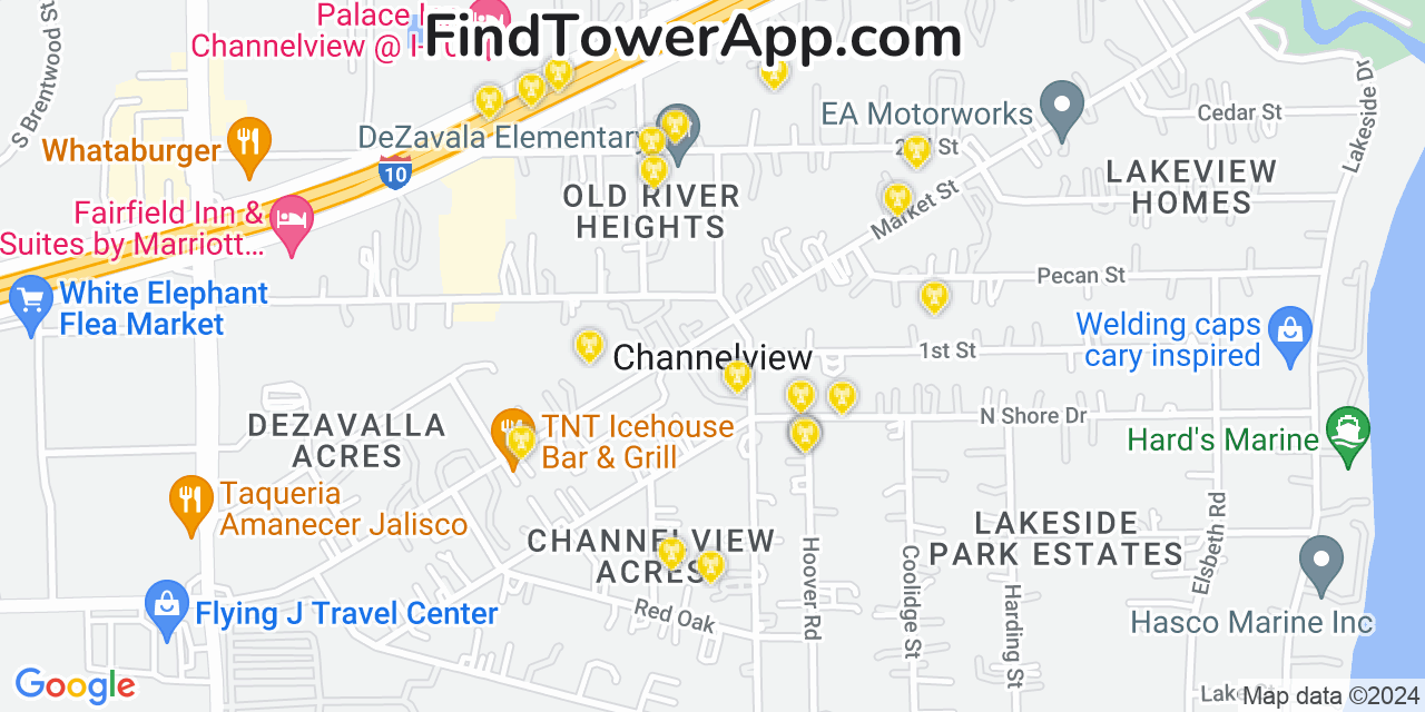 AT&T 4G/5G cell tower coverage map Channelview, Texas