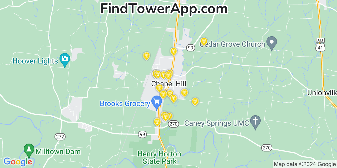 AT&T 4G/5G cell tower coverage map Chapel Hill, Tennessee