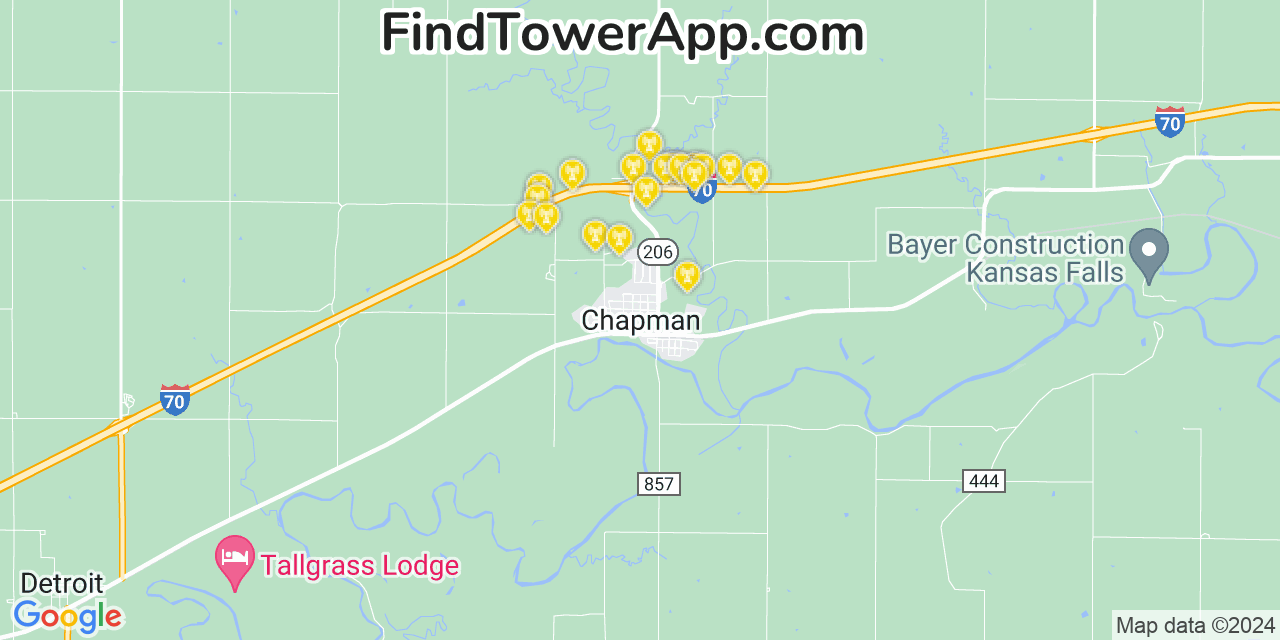 AT&T 4G/5G cell tower coverage map Chapman, Kansas