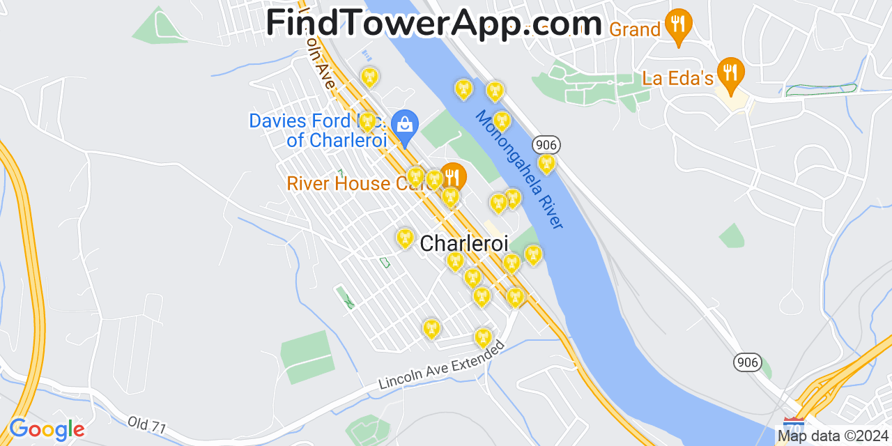 AT&T 4G/5G cell tower coverage map Charleroi, Pennsylvania