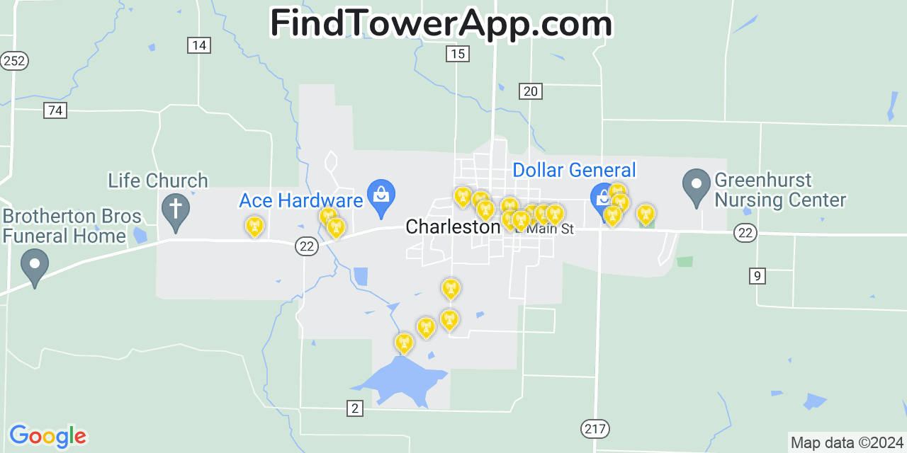 AT&T 4G/5G cell tower coverage map Charleston, Arkansas