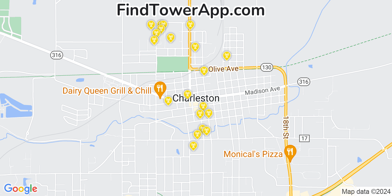 AT&T 4G/5G cell tower coverage map Charleston, Illinois