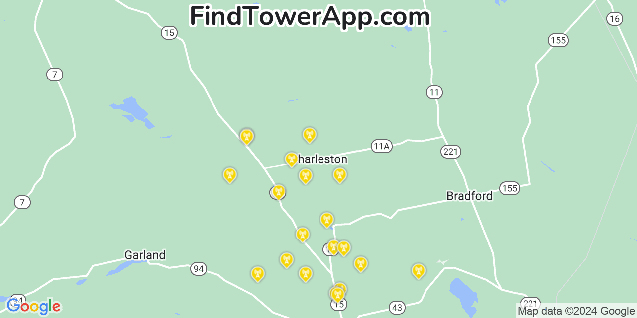 AT&T 4G/5G cell tower coverage map Charleston, Maine