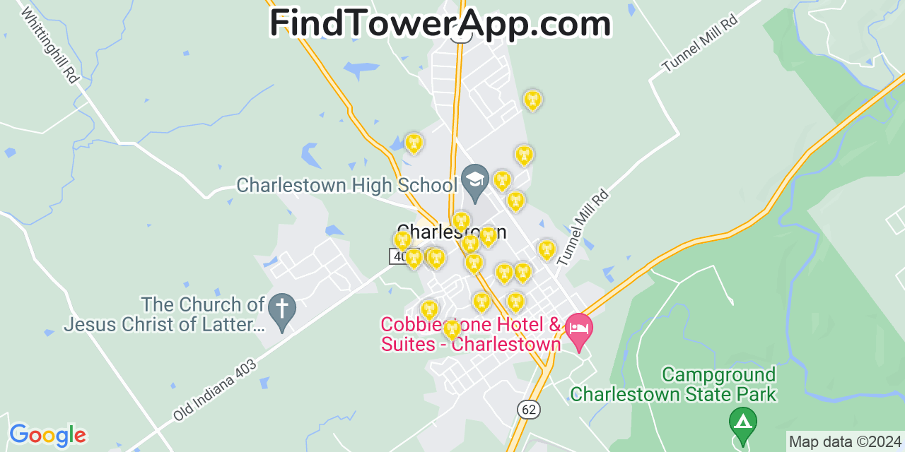 AT&T 4G/5G cell tower coverage map Charlestown, Indiana