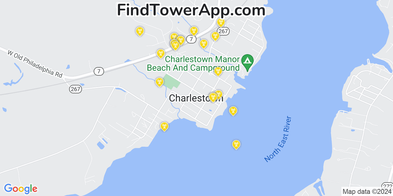 AT&T 4G/5G cell tower coverage map Charlestown, Maryland