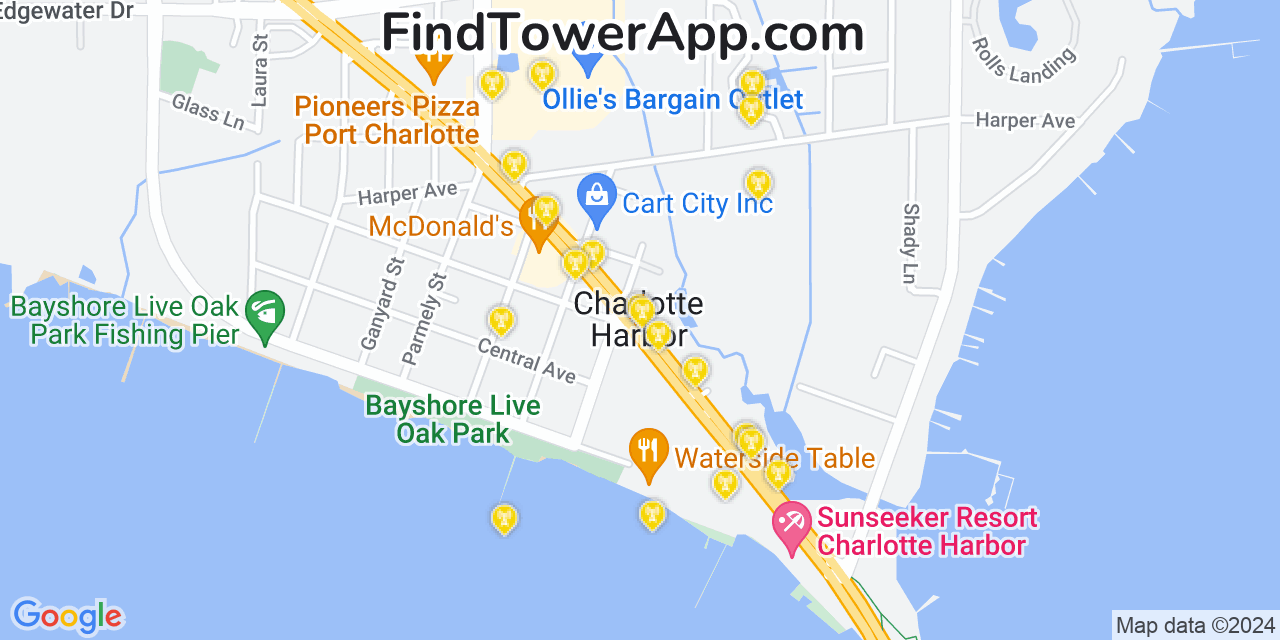 AT&T 4G/5G cell tower coverage map Charlotte Harbor, Florida
