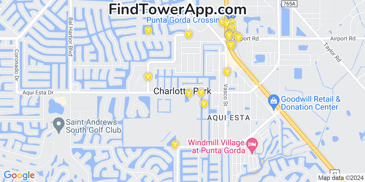 AT&T 4G/5G cell tower coverage map Charlotte Park, Florida