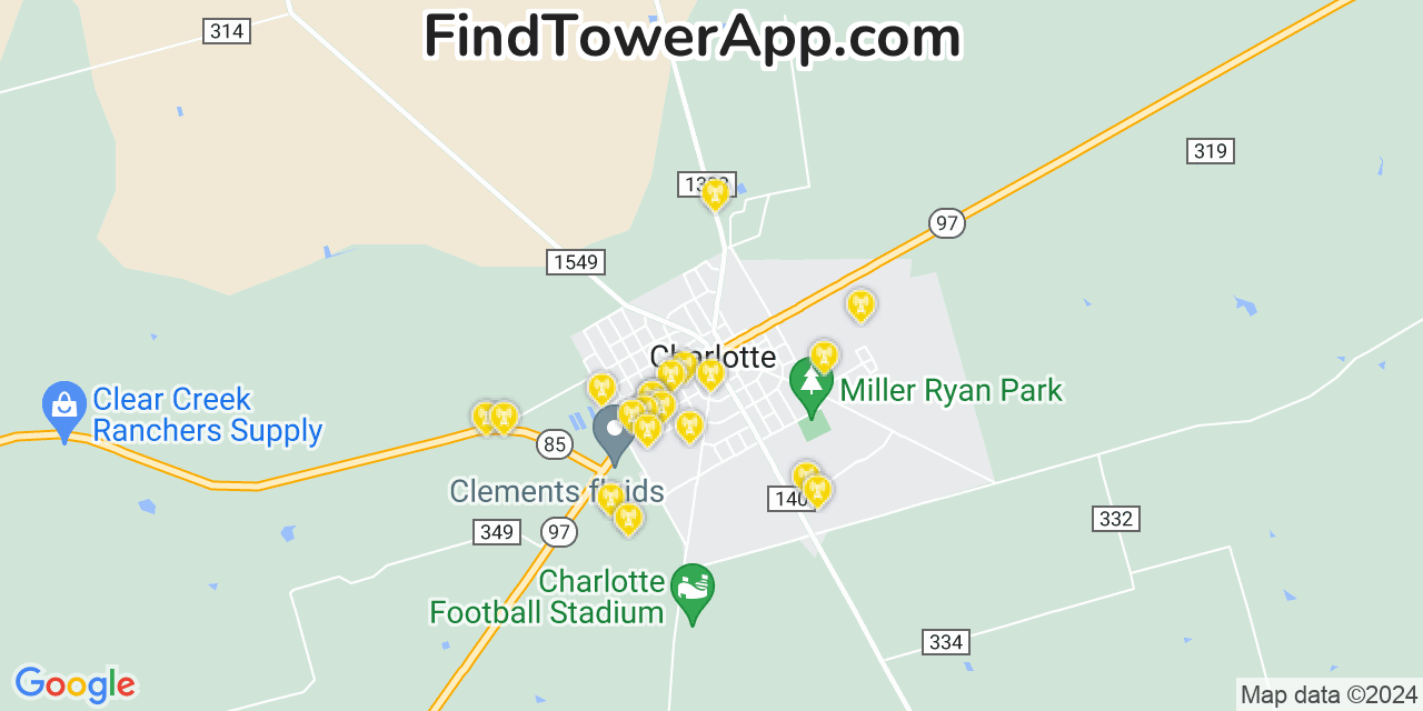 AT&T 4G/5G cell tower coverage map Charlotte, Texas