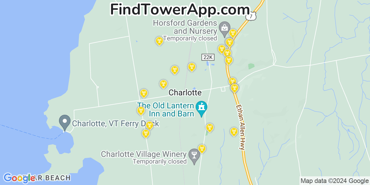 AT&T 4G/5G cell tower coverage map Charlotte, Vermont