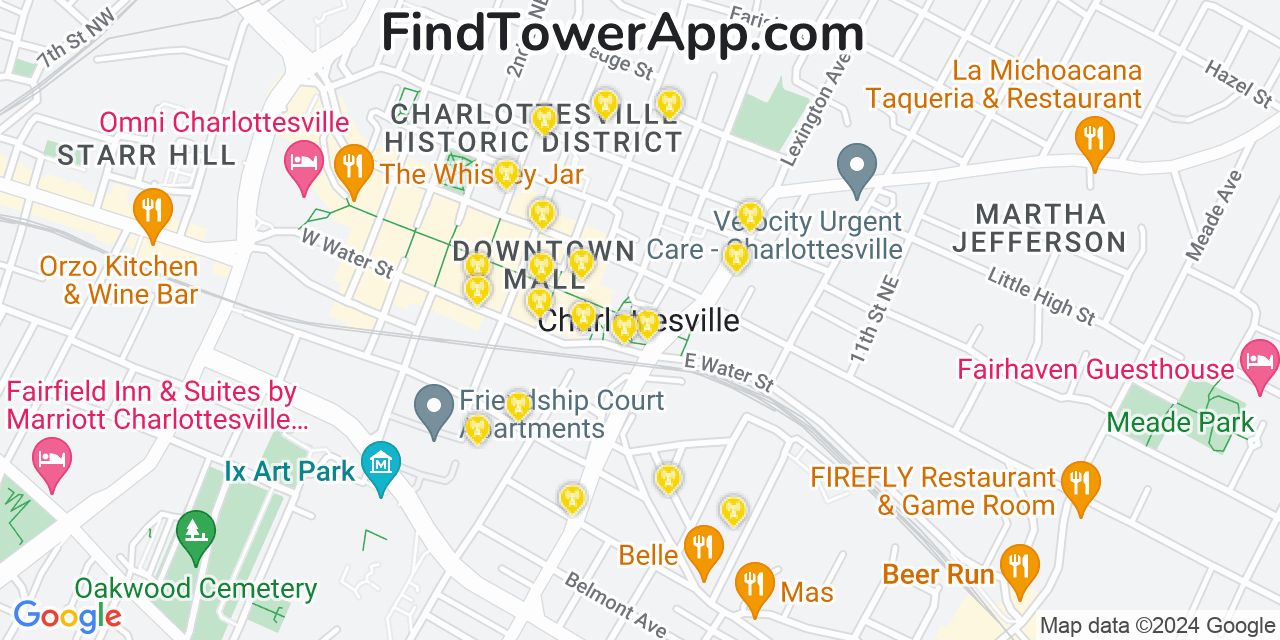 AT&T 4G/5G cell tower coverage map Charlottesville, Virginia