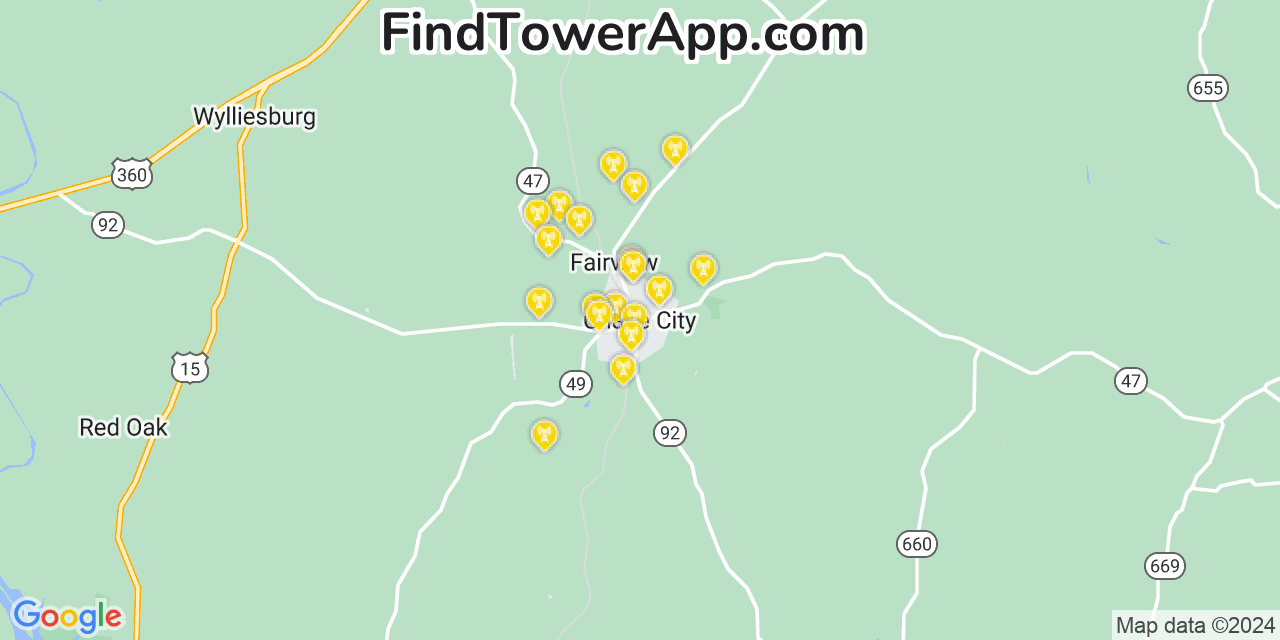 AT&T 4G/5G cell tower coverage map Chase City, Virginia
