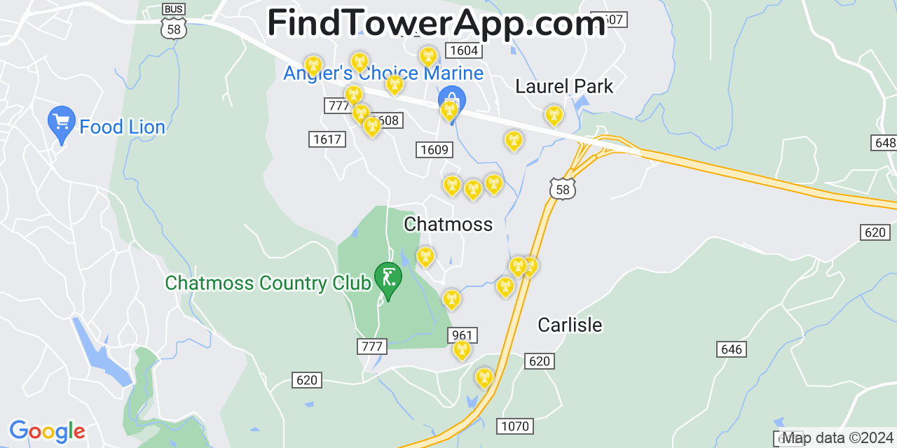AT&T 4G/5G cell tower coverage map Chatmoss, Virginia
