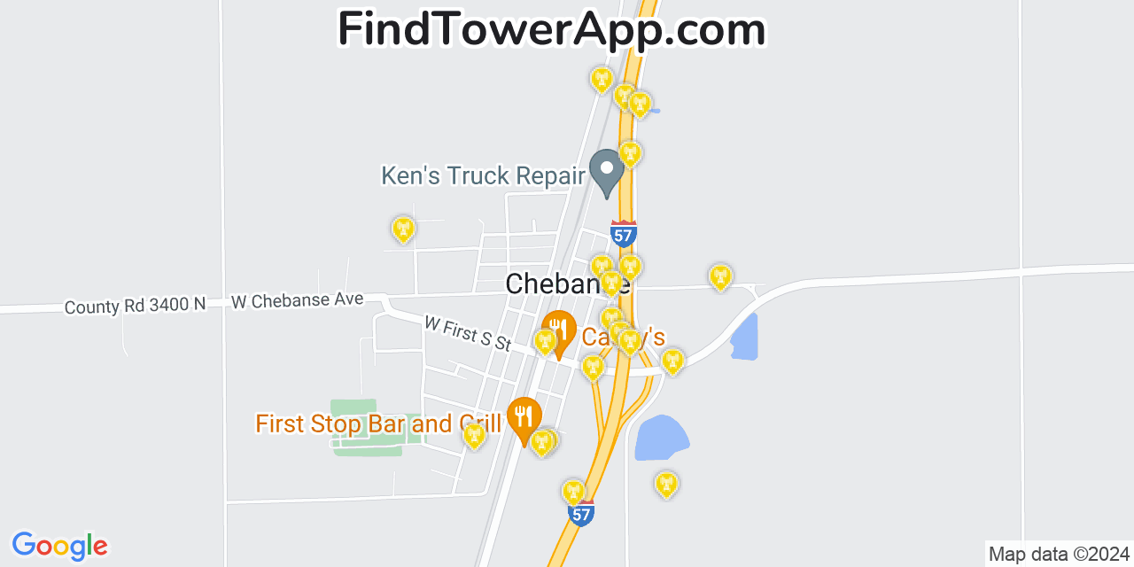 AT&T 4G/5G cell tower coverage map Chebanse, Illinois