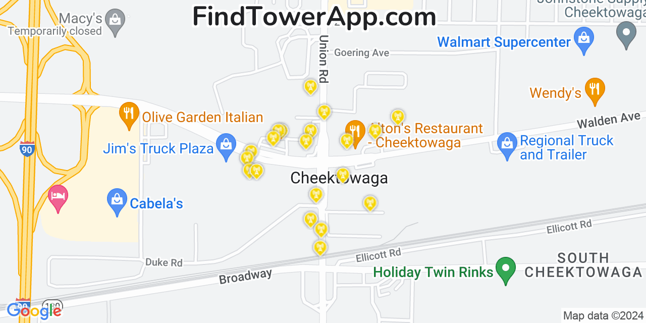 AT&T 4G/5G cell tower coverage map Cheektowaga, New York