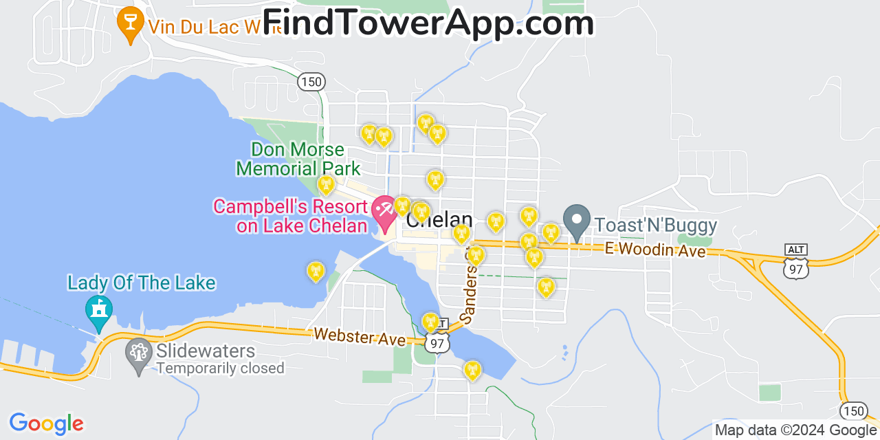 AT&T 4G/5G cell tower coverage map Chelan, Washington