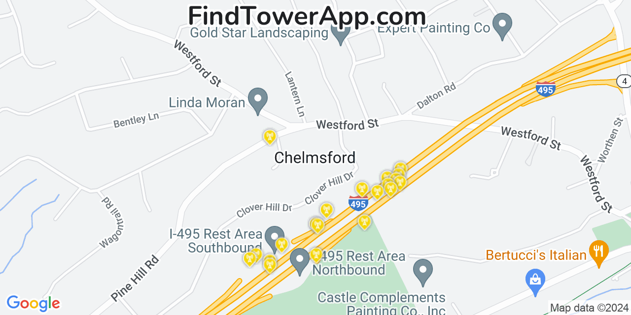 AT&T 4G/5G cell tower coverage map Chelmsford, Massachusetts