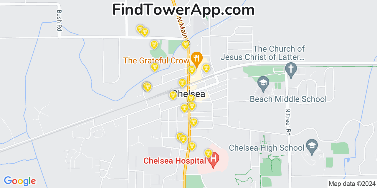 AT&T 4G/5G cell tower coverage map Chelsea, Michigan