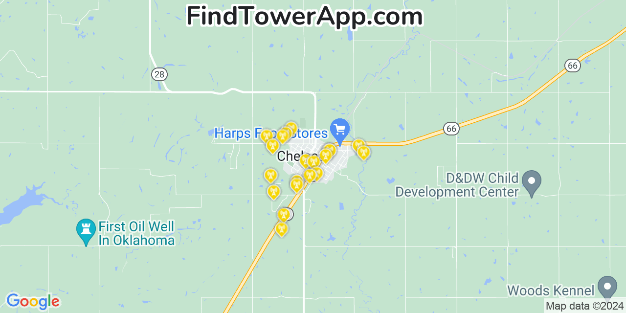 AT&T 4G/5G cell tower coverage map Chelsea, Oklahoma
