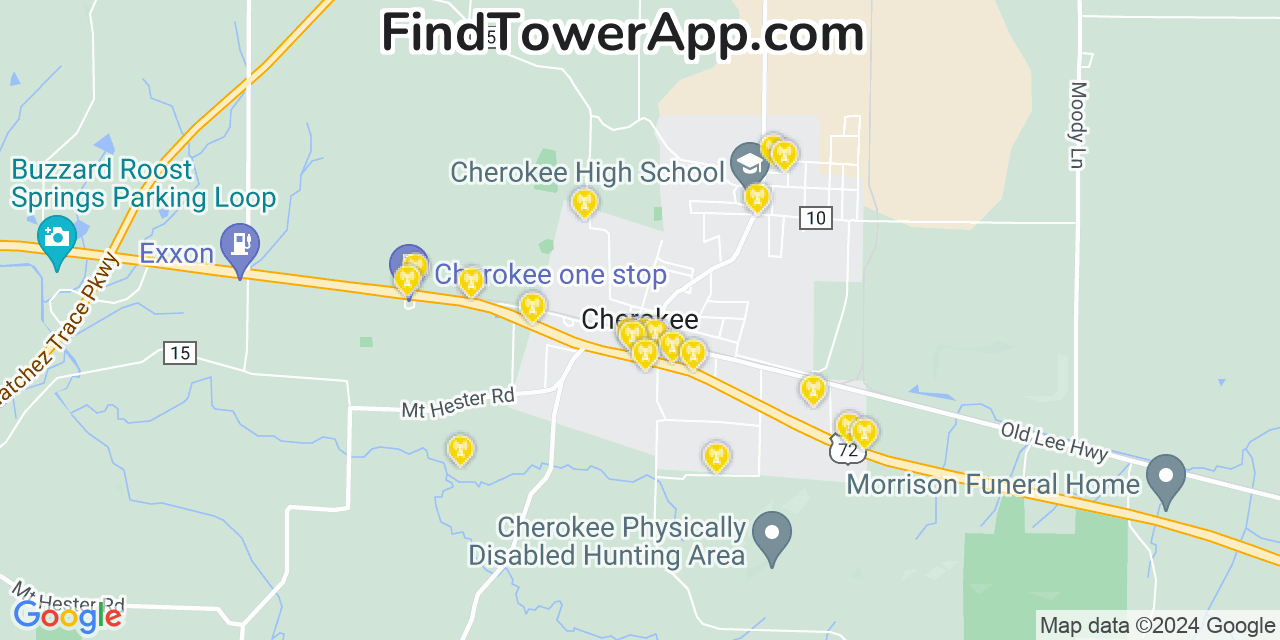 AT&T 4G/5G cell tower coverage map Cherokee, Alabama