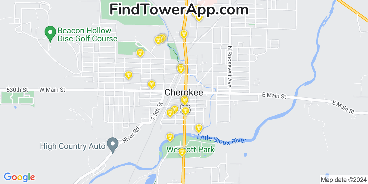 AT&T 4G/5G cell tower coverage map Cherokee, Iowa