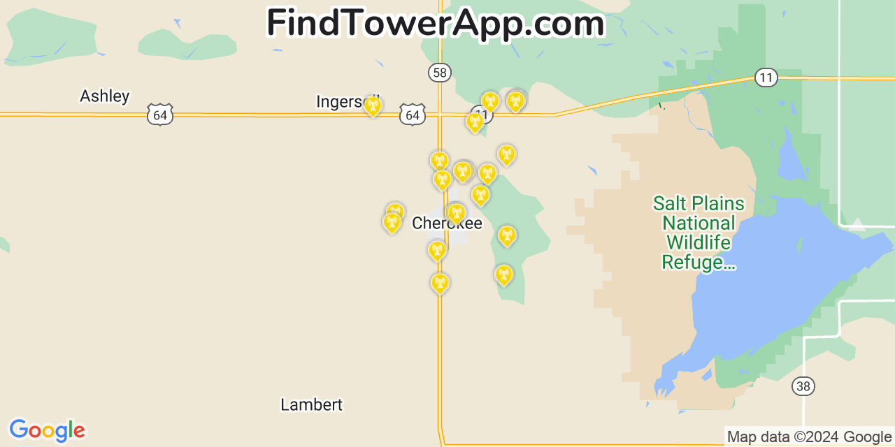 AT&T 4G/5G cell tower coverage map Cherokee, Oklahoma
